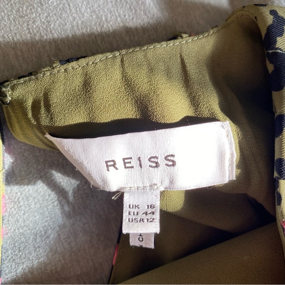 Reiss Ciara Olive Pink Animal Leopard Patterned Pleated Dress Mini Cocktail: 12 - Picture 8 of 11